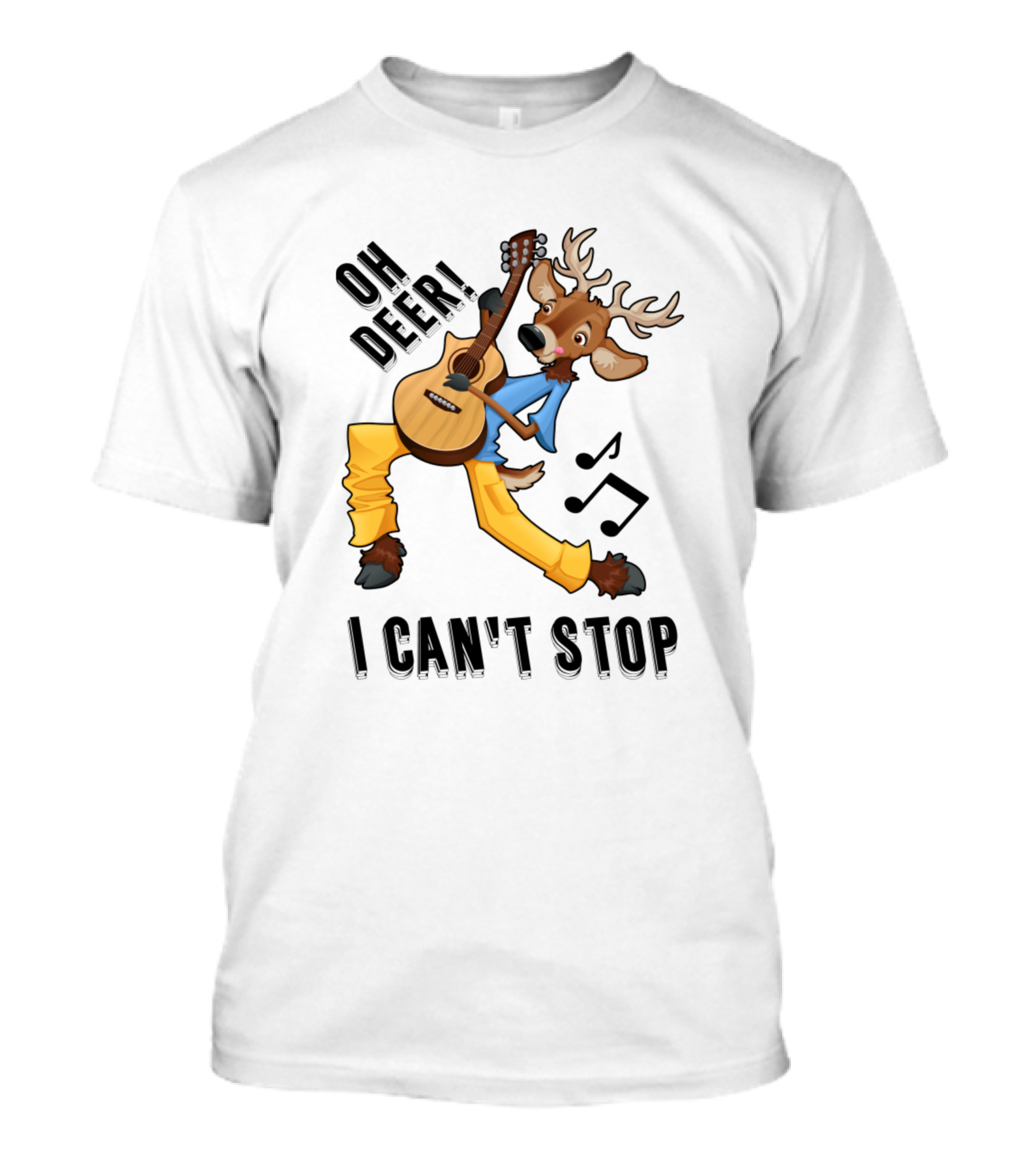 Oh Deer I Can't Stop Guitar Playing Deer With Musical Notes T-Shirt