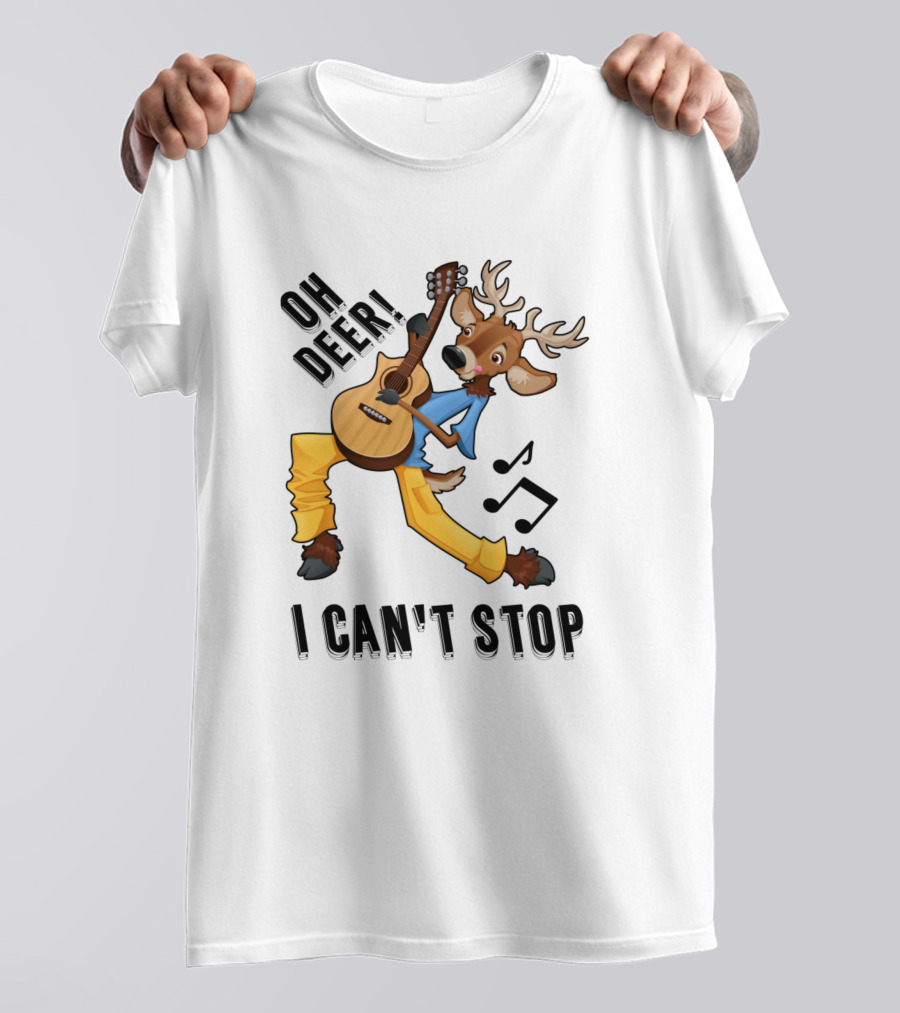 Oh Deer I Can't Stop Guitar Playing Deer With Musical Notes T-Shirt