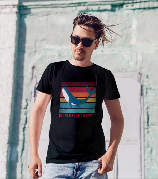 Orcas Make Me Happy Vintage Retro Whale T-Shirt
