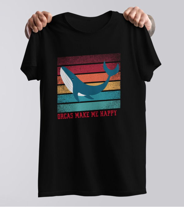 Orcas Make Me Happy Vintage Retro Whale T-Shirt
