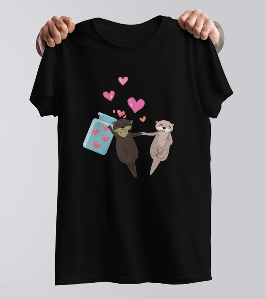 Otters Cool Love Hearts Jar Floating Romance T-Shirt