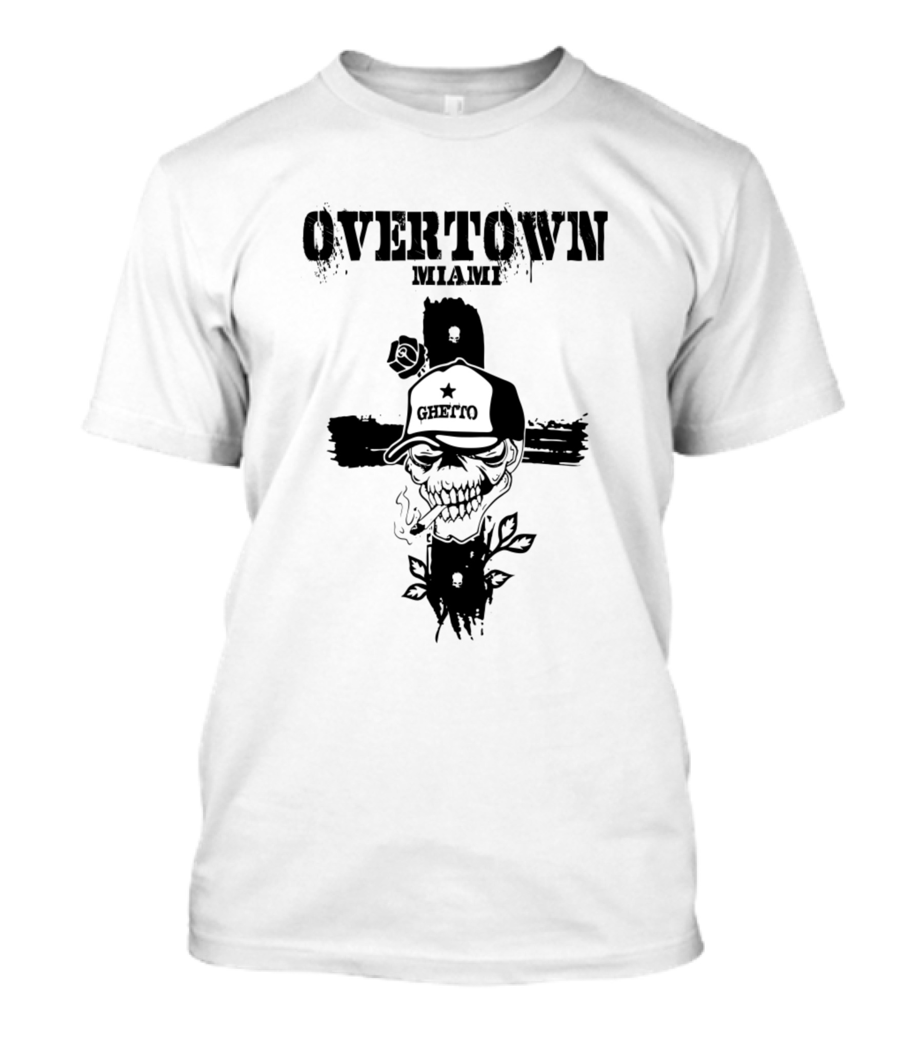 Overtown Miami Ghetto Skull With Hat And Cross T-Shirt