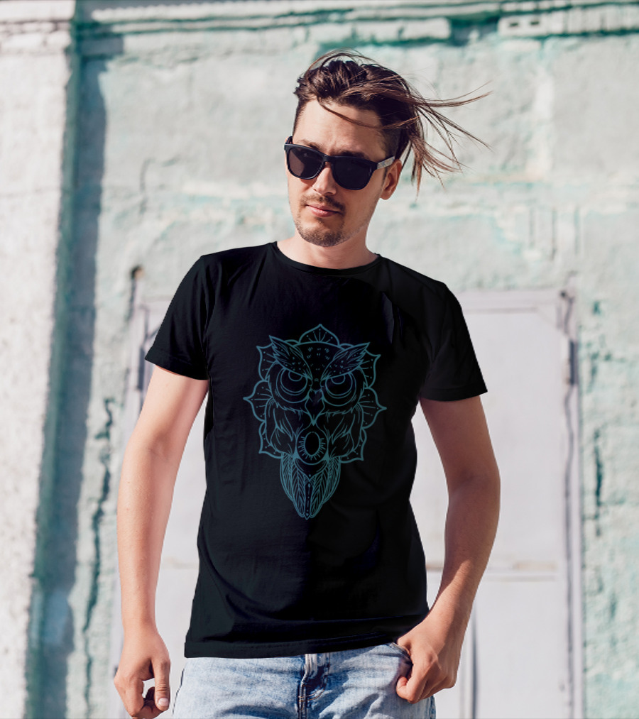 Owl Symmetric Line Geometric Mandala T-Shirt