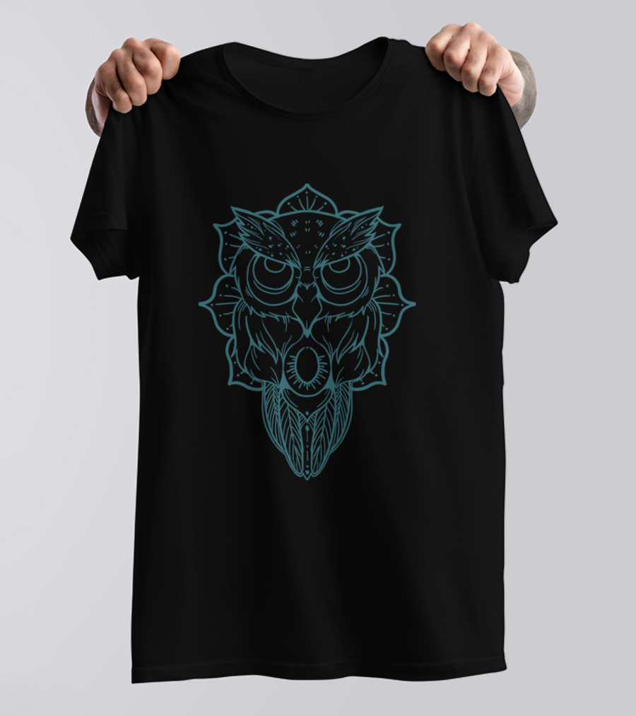Owl Symmetric Line Geometric Mandala T-Shirt