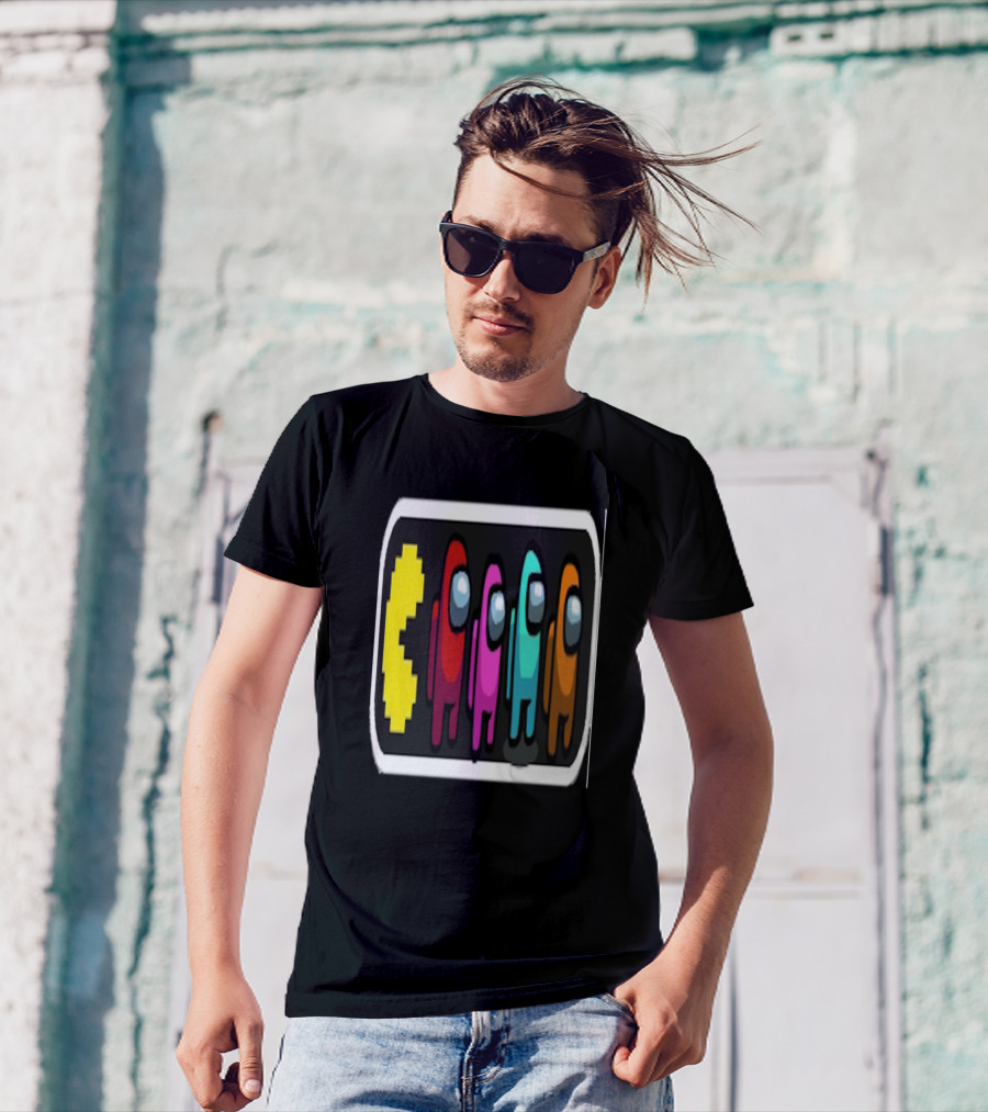 Pac-Man Chasing Among Us Crewmates T-Shirt