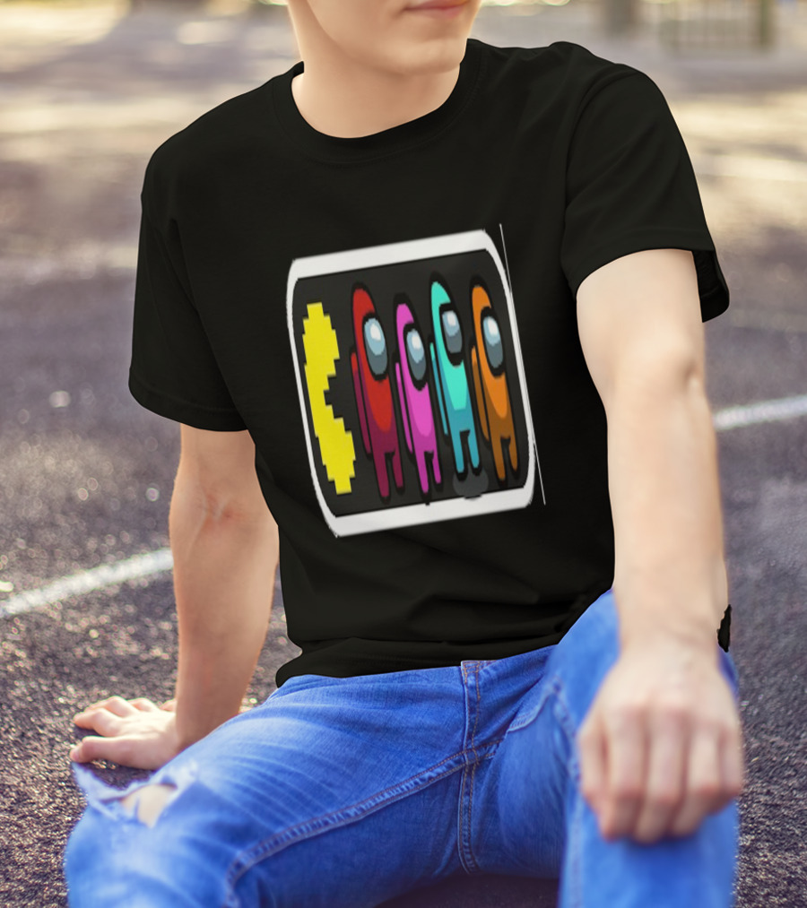 Pac-Man Chasing Among Us Crewmates T-Shirt
