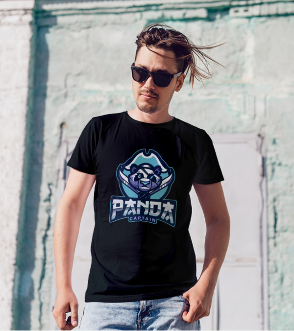 Panda Captain Logo With Bandana And Crossed Swords T-Shirt