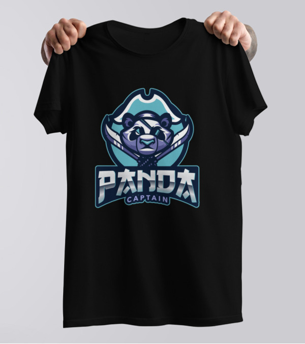 Panda Captain Logo With Bandana And Crossed Swords T-Shirt