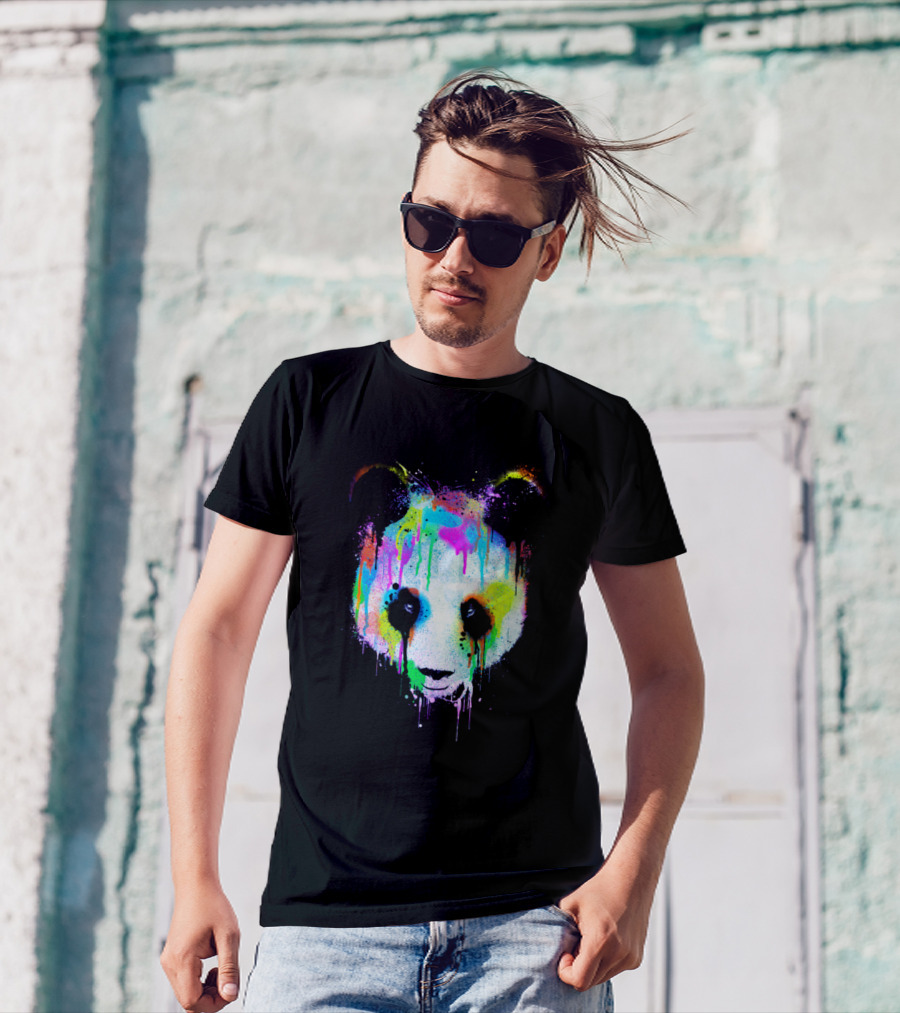 Panda Face Colorful Dripping Paint T-Shirt