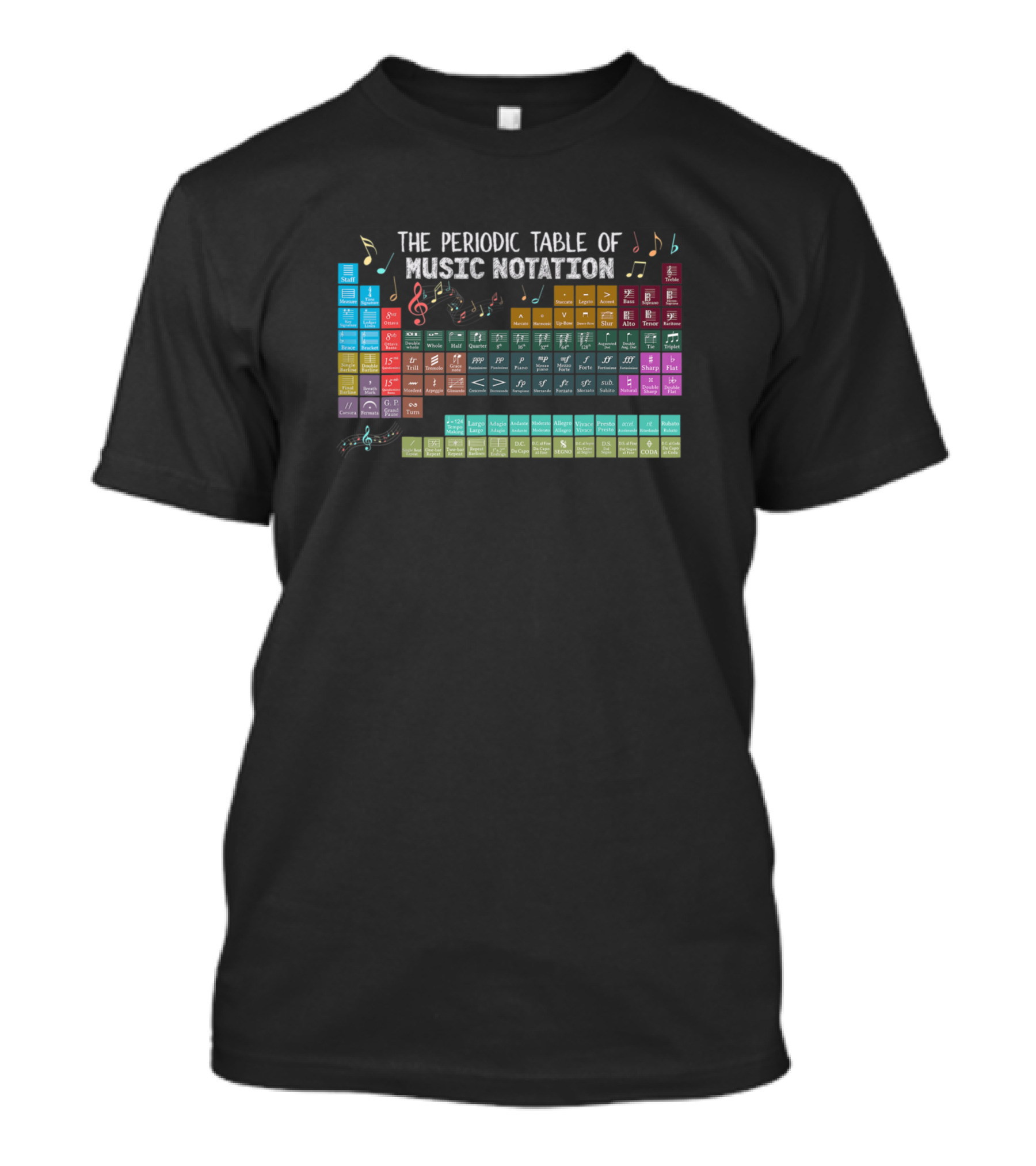 Periodic Table Of Music Notation For Music Teacher Educational Chart T-Shirt