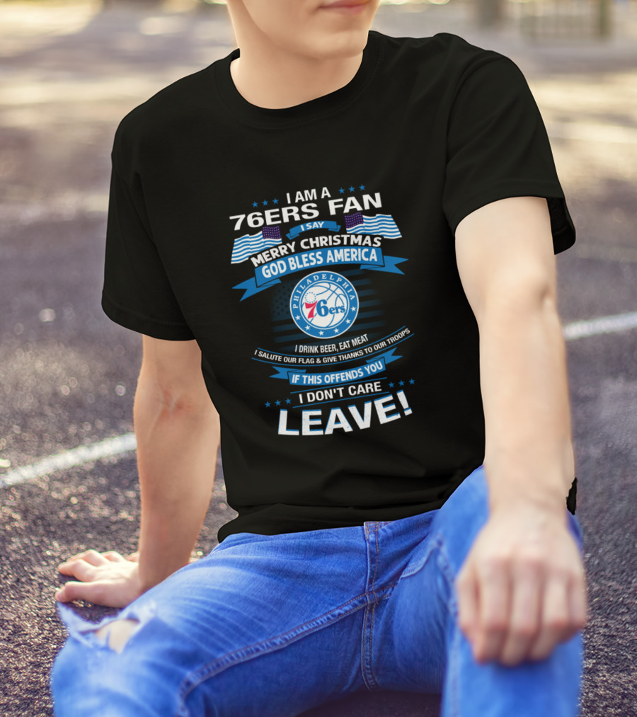 Philadelphia 76ers Fan Merry Christmas God Bless America Leave T-Shirt