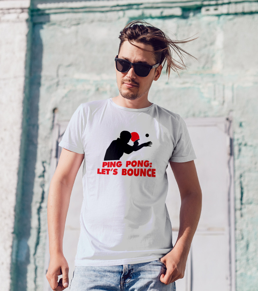 Ping Pong Let's Bounce Red Silhouette Table Tennis Paddle Enthusiast T-Shirt