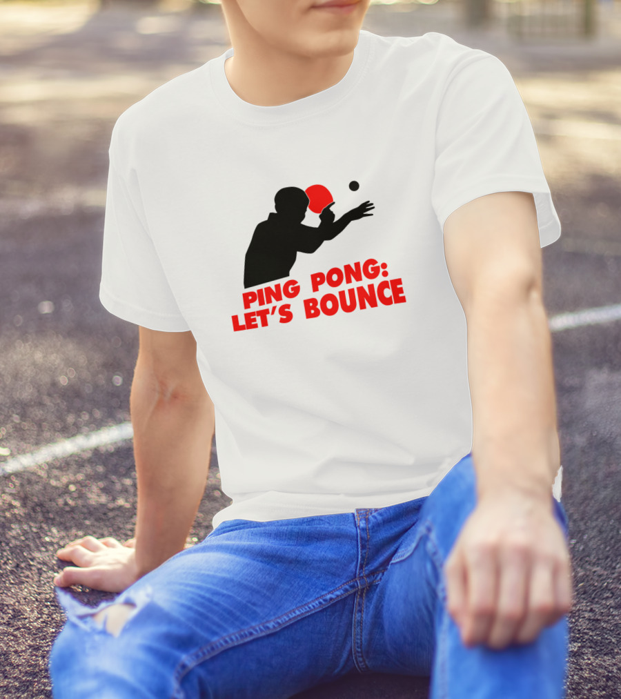 Ping Pong Let's Bounce Red Silhouette Table Tennis Paddle Enthusiast T-Shirt