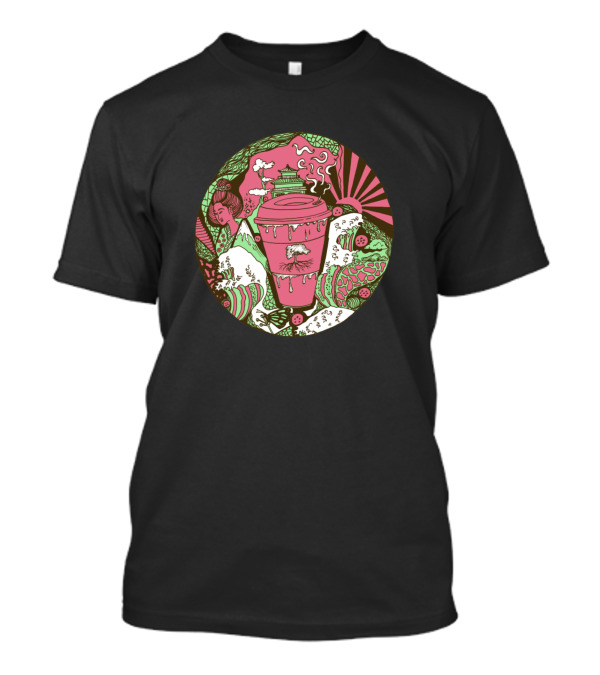 Pink And Mint Coffee With Japanese Landscape Elements T-Shirt
