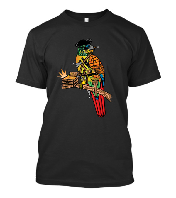 Pirate Parrot Treasure Chest Buccaneer Bird With Eye Patch And Pirate Hat T-Shirt