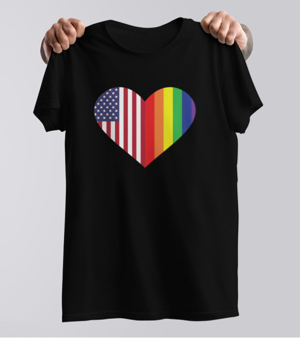 Rainbow USA Flag Heart Pride Iconic T-Shirt