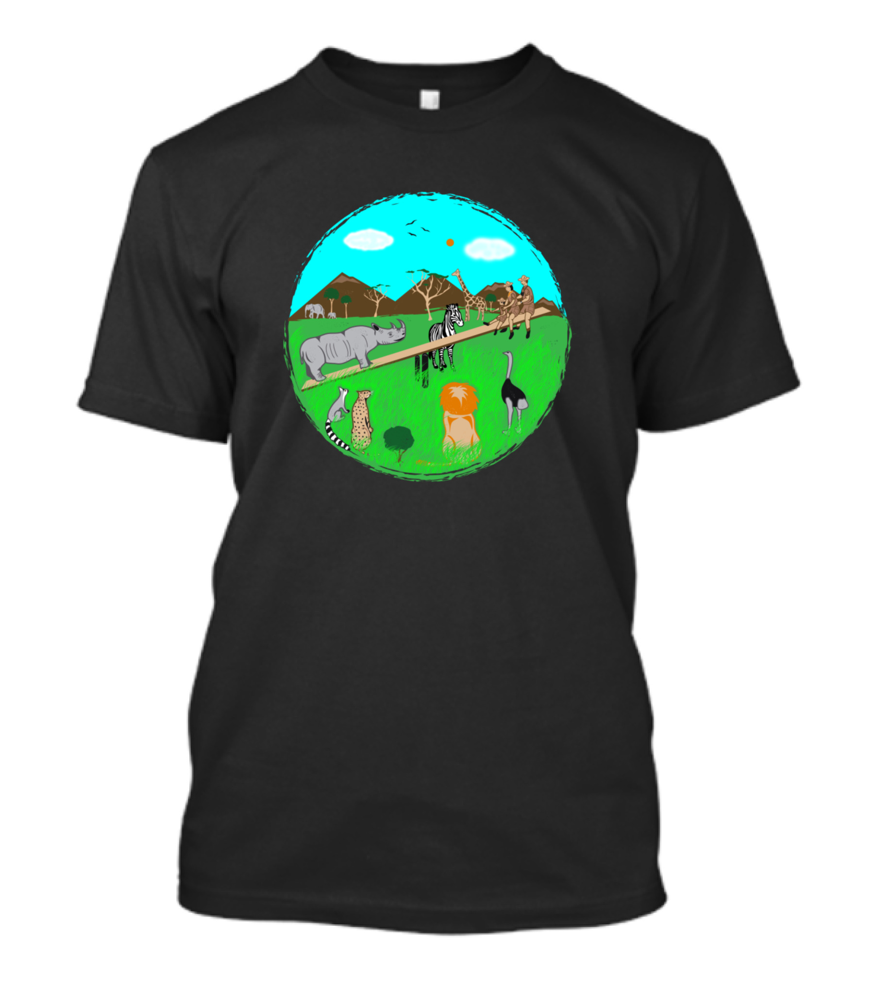 Rhinosawus African Wildlife Animals See-Saw Savannah Scene T-Shirt