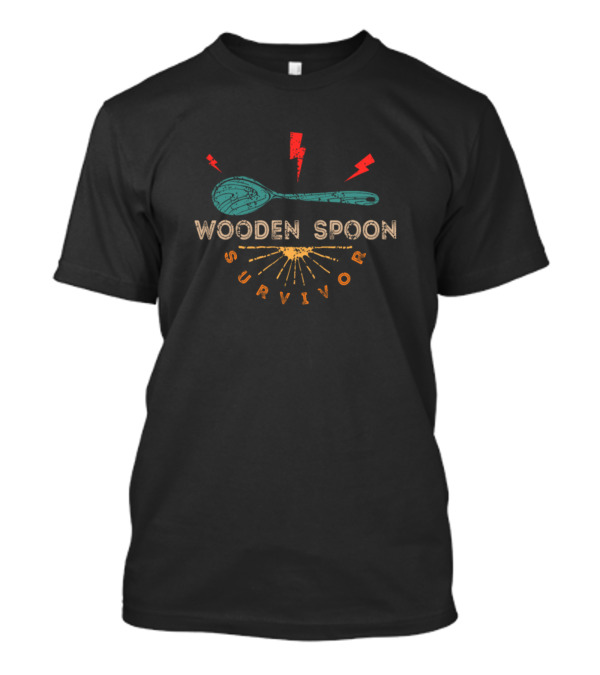 Wooden Spoon Survivor Sarcastic Humor Retro Lightning Bolts T-Shirt