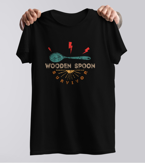 Wooden Spoon Survivor Sarcastic Humor Retro Lightning Bolts T-Shirt