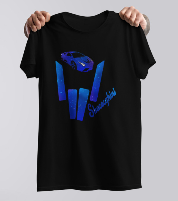 Sharerghini Blue Sports Car And Galaxy-Themed Elements T-Shirt