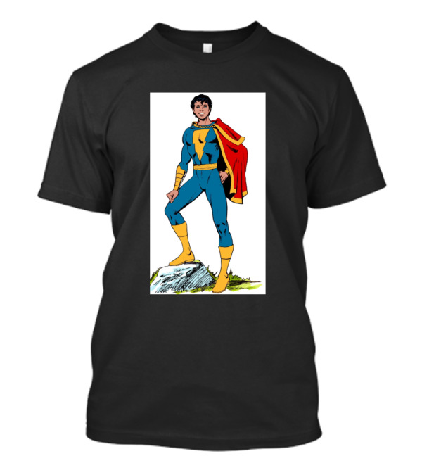 Shazam Captain Marvel Jr Classic Comic Superhero In Red Cape And Blue Suit T-Shirt