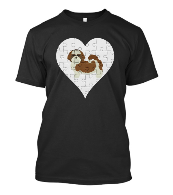 Shih Tzu Heart Jigsaw Pieces Design Puppy Puzzle T-Shirt