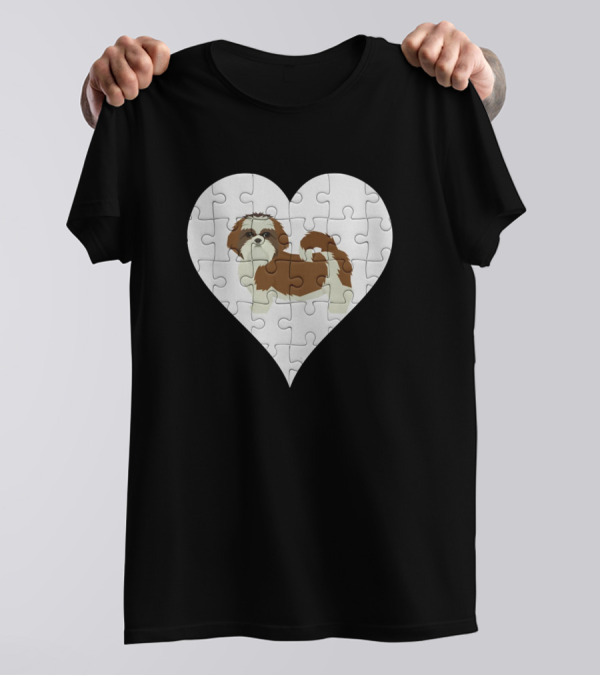 Shih Tzu Heart Jigsaw Pieces Design Puppy Puzzle T-Shirt