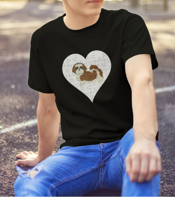 Shih Tzu Heart Jigsaw Pieces Design Puppy Puzzle T-Shirt