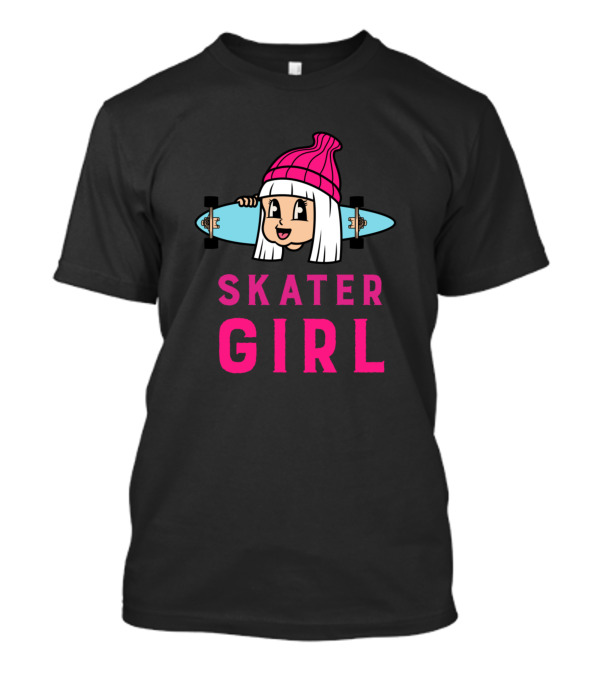 Skater Girl With Pink Beanie Skateboard T-Shirt