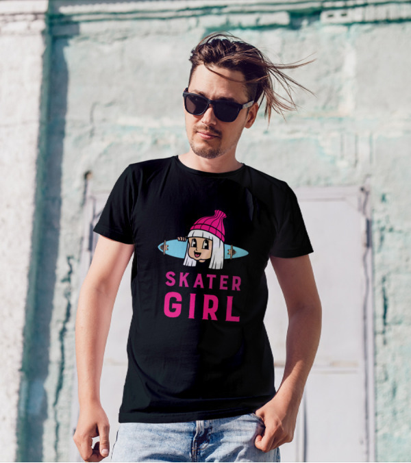 Skater Girl With Pink Beanie Skateboard T-Shirt