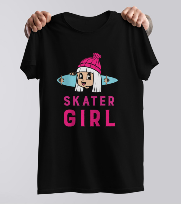 Skater Girl With Pink Beanie Skateboard T-Shirt