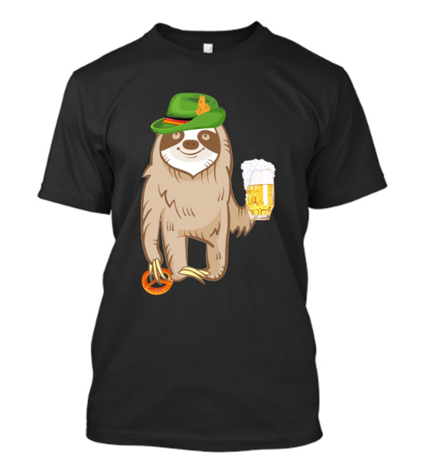 Sloth Oktoberfest German Hat Lazy Animal Costume With Beer And Pretzel T-Shirt