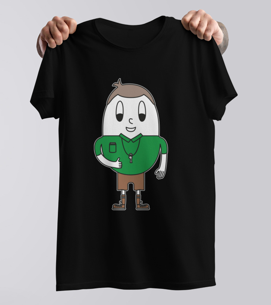 Soccer Referee Egg Cartoon Character In Green Shirt With Whistle T-Shirt