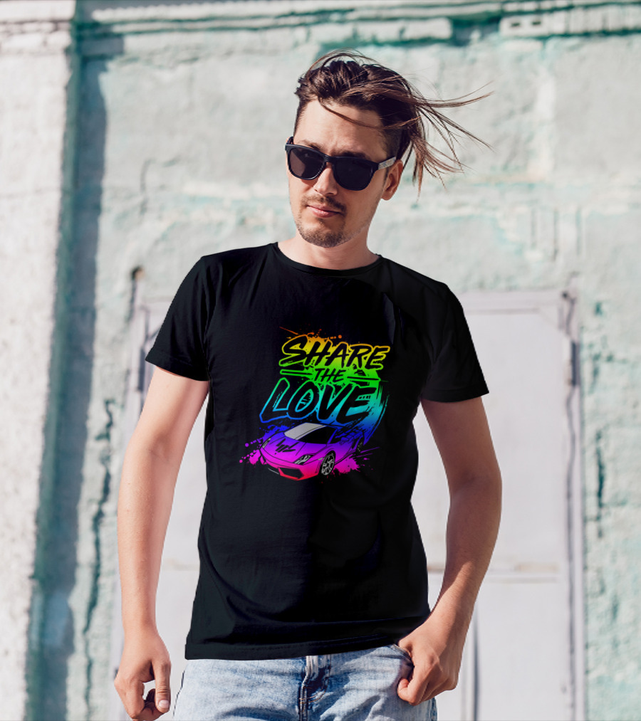 Stephen Sharer Share The Love Rainbow Car T-Shirt