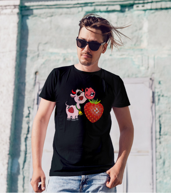 Strawberry Cow 4 94 Salty Heifers Farm Cartoon Cow With Strawberry T-Shirt