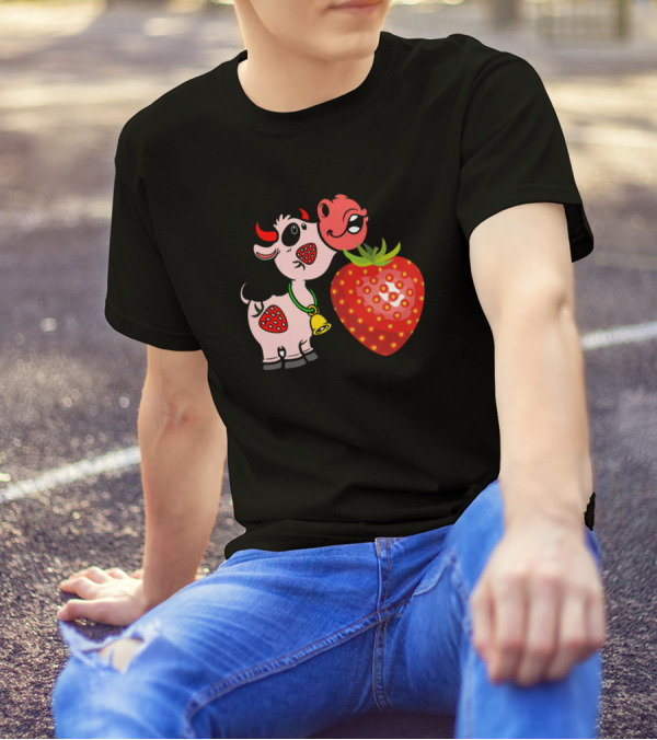 Strawberry Cow 4 94 Salty Heifers Farm Cartoon Cow With Strawberry T-Shirt