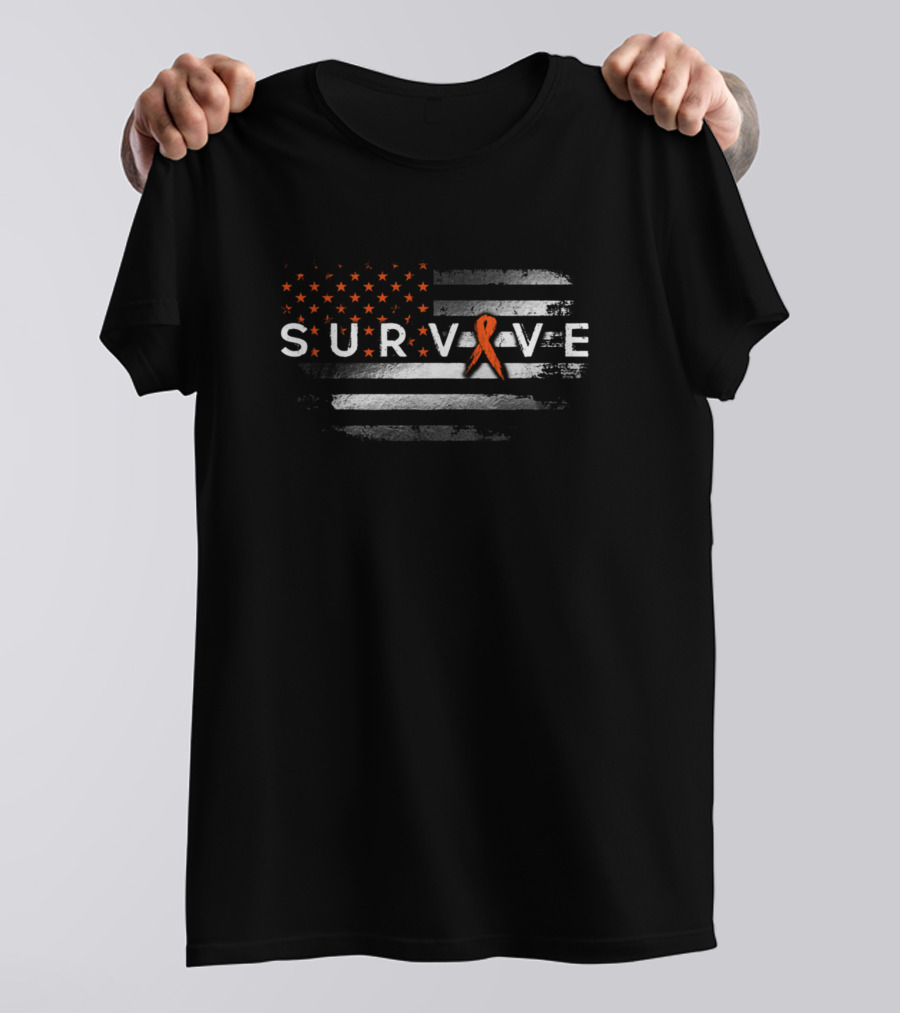 Survive Flag American Black And White Stars Stripes Ribbon Long Q Syndrome Awareness T-Shirt