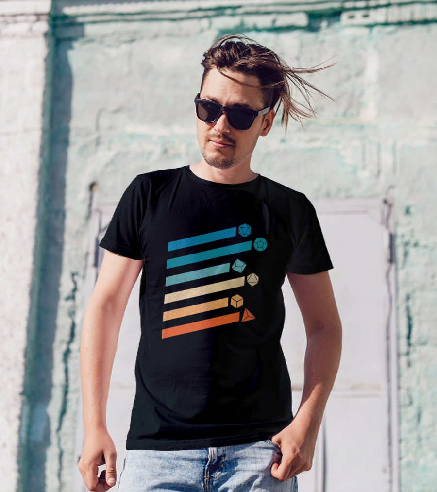 Retro Vintage Tabletop RPG D20 Dice Stripes T-Shirt