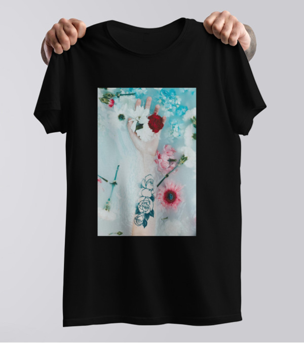 Tattoo Arm With Roses In Milk Bath With Flowers T-Shirt