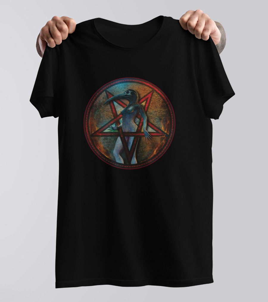 The Black Death Plague Doctor Pentagram Circle T-Shirt