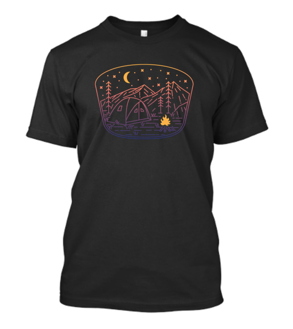 The Campengs Night Sky Mountains Tent Campfire Forest Scene T-Shirt