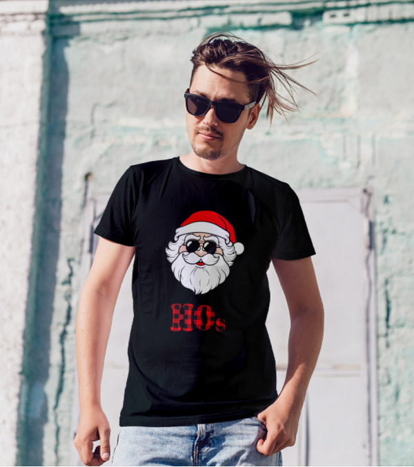 There's Some Hos In This House Christmas Santa Claus Sunglasses Plaid Hat T-Shirt