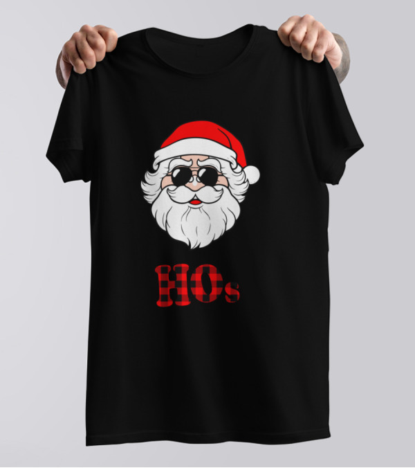 There's Some Hos In This House Christmas Santa Claus Sunglasses Plaid Hat T-Shirt