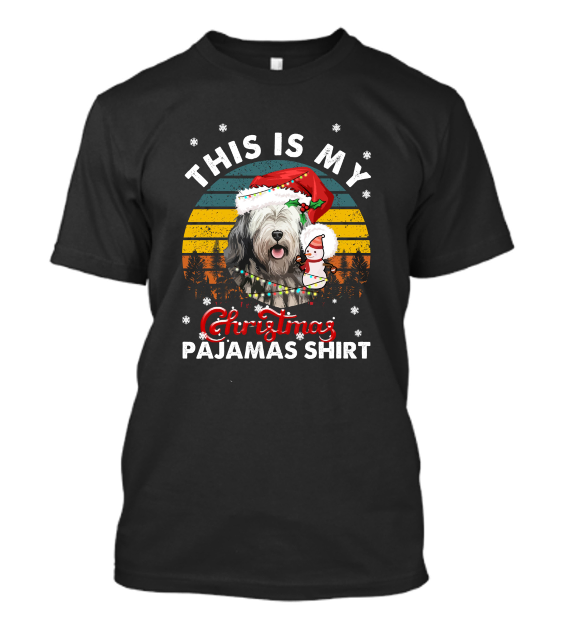 This Is My Christmas Pajamas Shirt Vintage Bergamasco Santa Hat Snowflakes T-Shirt