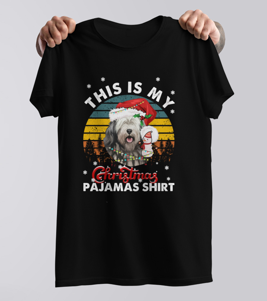 This Is My Christmas Pajamas Shirt Vintage Bergamasco Santa Hat Snowflakes T-Shirt