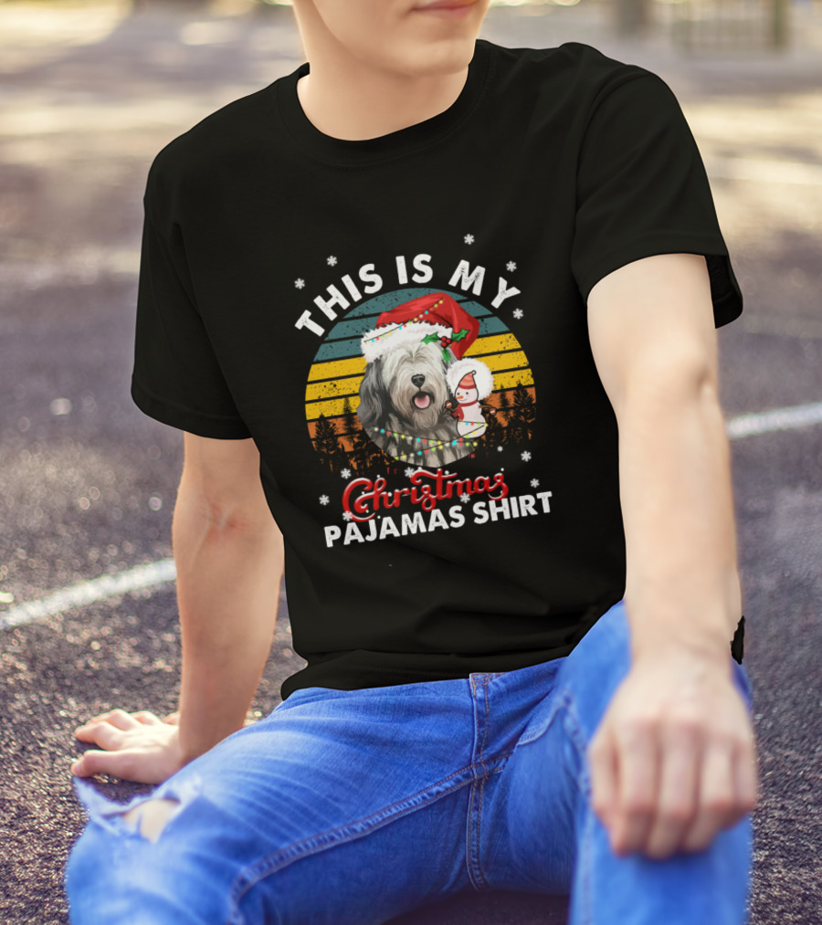 This Is My Christmas Pajamas Shirt Vintage Bergamasco Santa Hat Snowflakes T-Shirt