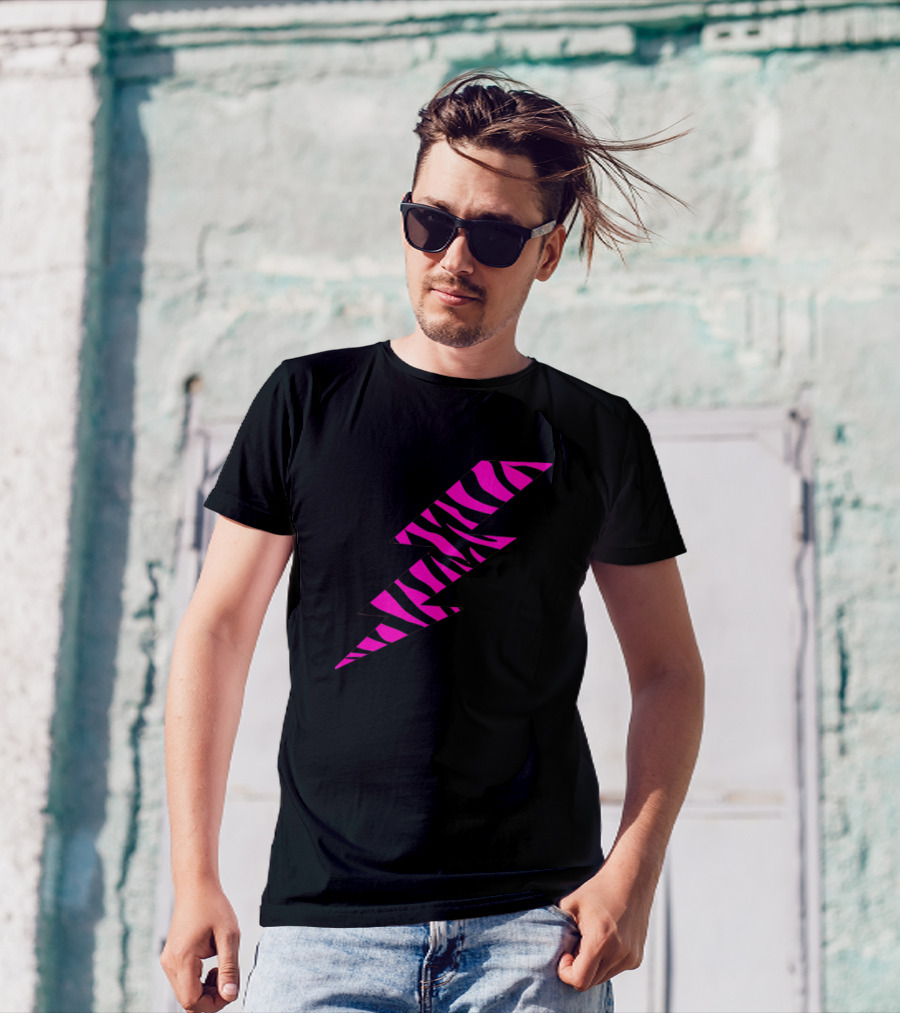 Tiger Striped Hot Pink Lightning Bolt T-Shirt