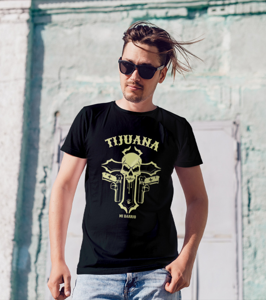 TIJUANA MI BARRIO Skull Cross Pistols T-Shirt