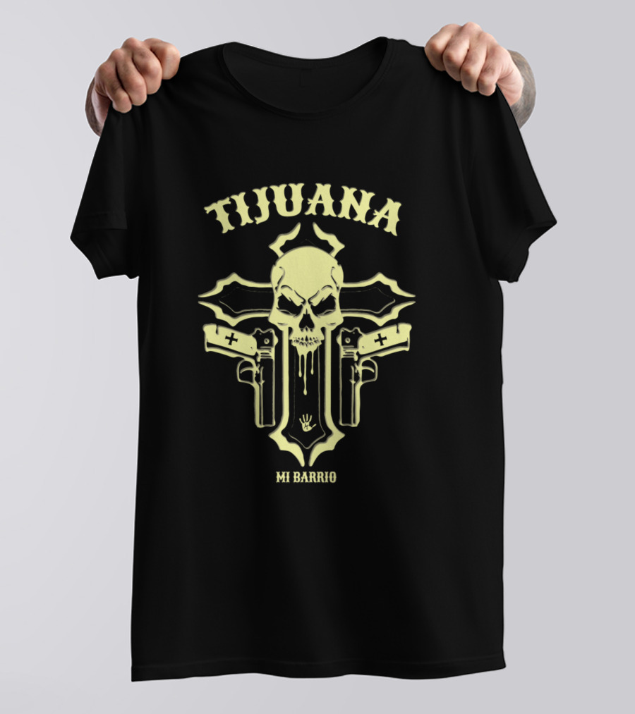 TIJUANA MI BARRIO Skull Cross Pistols T-Shirt