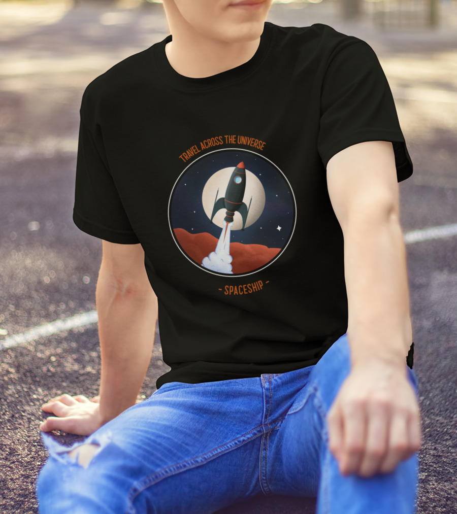 Travel Across The Universe Spaceship Retro T-Shirt